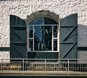 Building seen through glass window