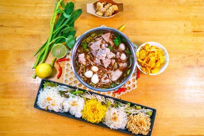 High angle view of food on table