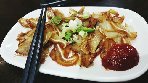 Close-up of food served in plate