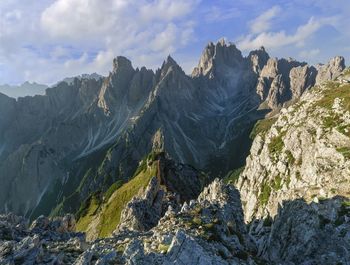 A mountain hike to view cadinini di misurina at auronzo di cadore, italy in the province of belluno.