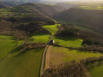 High angle view of man walking on field