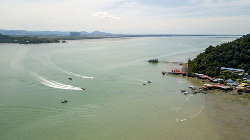 High angle view of beach against sky