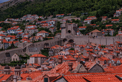 High angle view of buildings in city