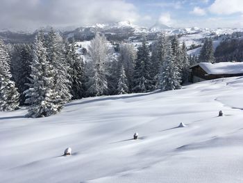 Scenic view of snowcapped mountains against sky