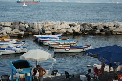 High angle view of people at sea shore