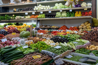 Various vegetables for sale at market stall