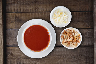 High angle view of breakfast on table