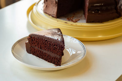 Close-up of cake in plate on table