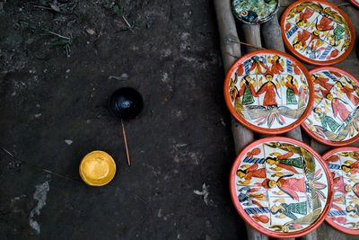 High angle view of fruits on table