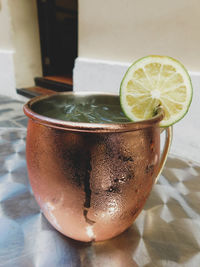 Close-up of drink in glass on table