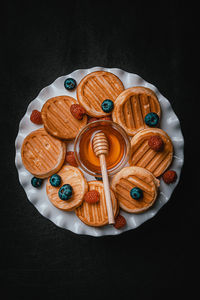 High angle view of dessert in plate on table