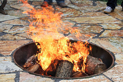 High angle view of bonfire