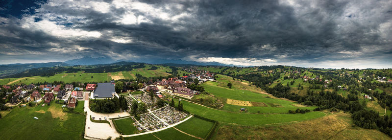 High angle view of landscape against sky