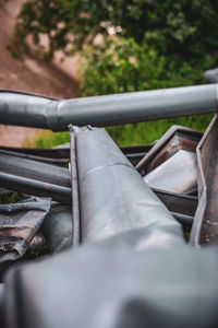 Close-up of pipe on railing