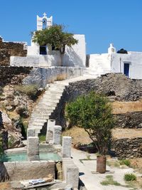 Low angle view of white church -metamorfosi tou sotiros- against clear sky