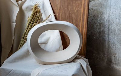 High angle view of toilet papers on table