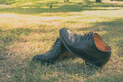 Low section of person resting on field