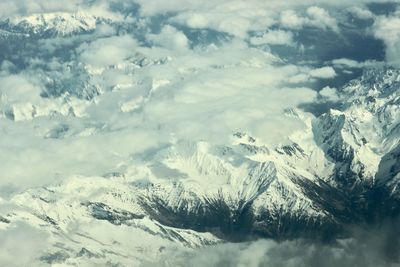 Scenic view of snow covered mountains against sky