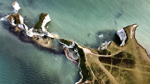 High angle view of snow on beach