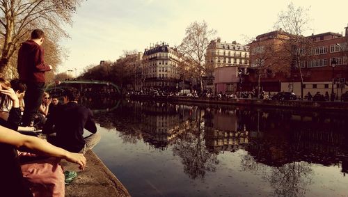 People walking in river