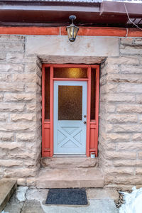 Closed door of building