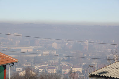 High angle view of buildings against sky