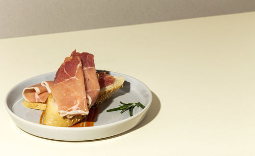 High angle view of breakfast on table