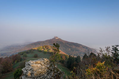 Scenic view of mountains against clear sky