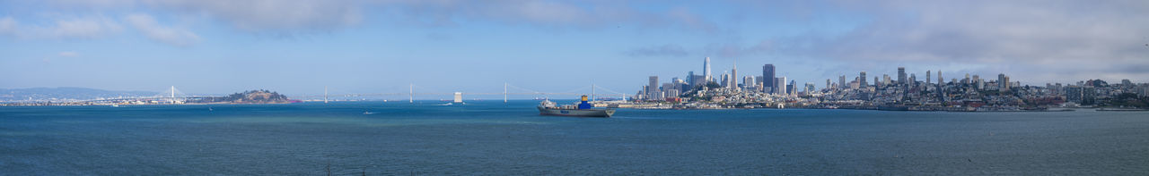 Panoramic view of commercial dock against sky