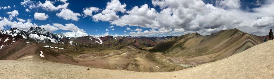 Panoramic view of snowcapped mountains against sky