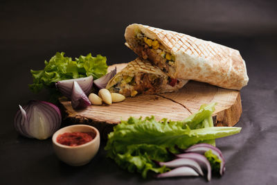 Close-up of food on table