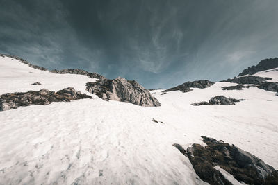 Scenic view of snowcapped mountains against sky