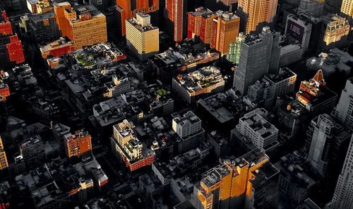 High angle view of buildings in city