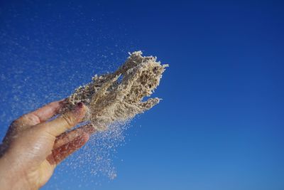 Human hand holding blue sky