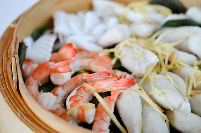 High angle view of chopped vegetables in plate