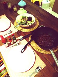 High angle view of food on table