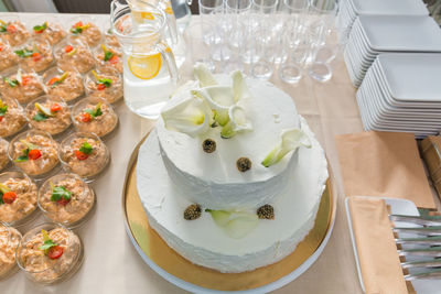 High angle view of cake on table