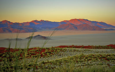 Scenic view of field against sky during sunset