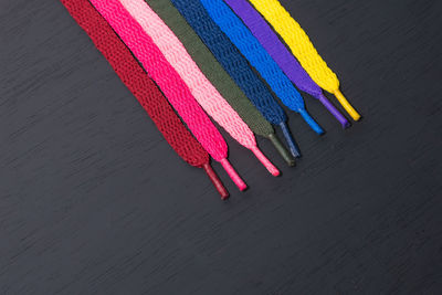 High angle view of multi colored pencils on table