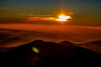 Scenic view of silhouette mountains against sky during sunset