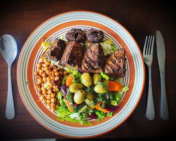 High angle view of food in plate