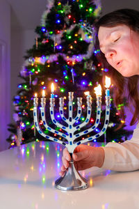 Close-up of illuminated christmas tree