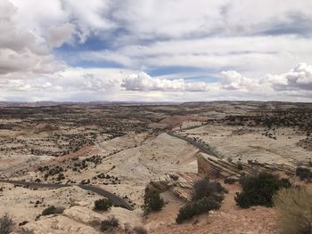 High angle view of land against sky