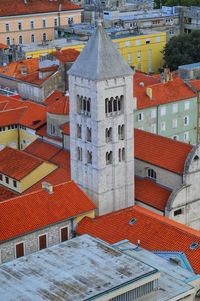 High angle view of buildings in city