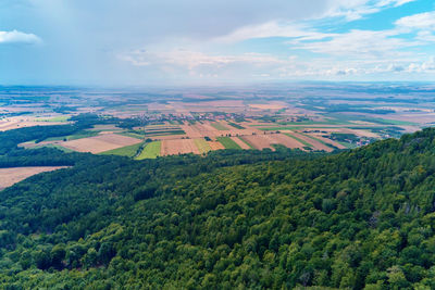 Sleza mountain landscape. aerial view of mountains with forest.