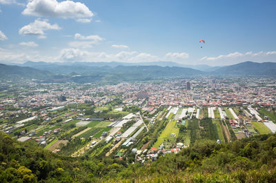 High angle view of townscape against sky