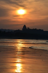 Scenic view of sea at sunset