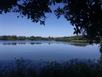Scenic view of lake against blue sky