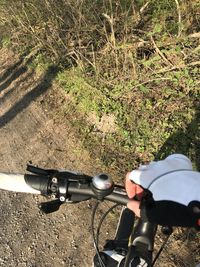 High angle view of person riding bicycle