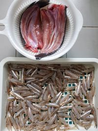 High angle view of fish in plate